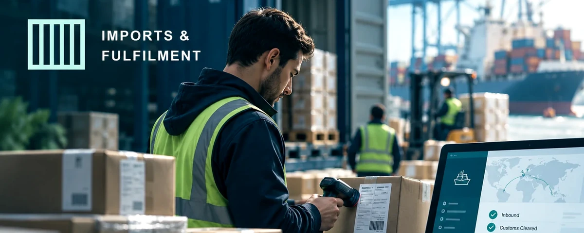 AI-generated illustrative image of import logistics and fulfilment