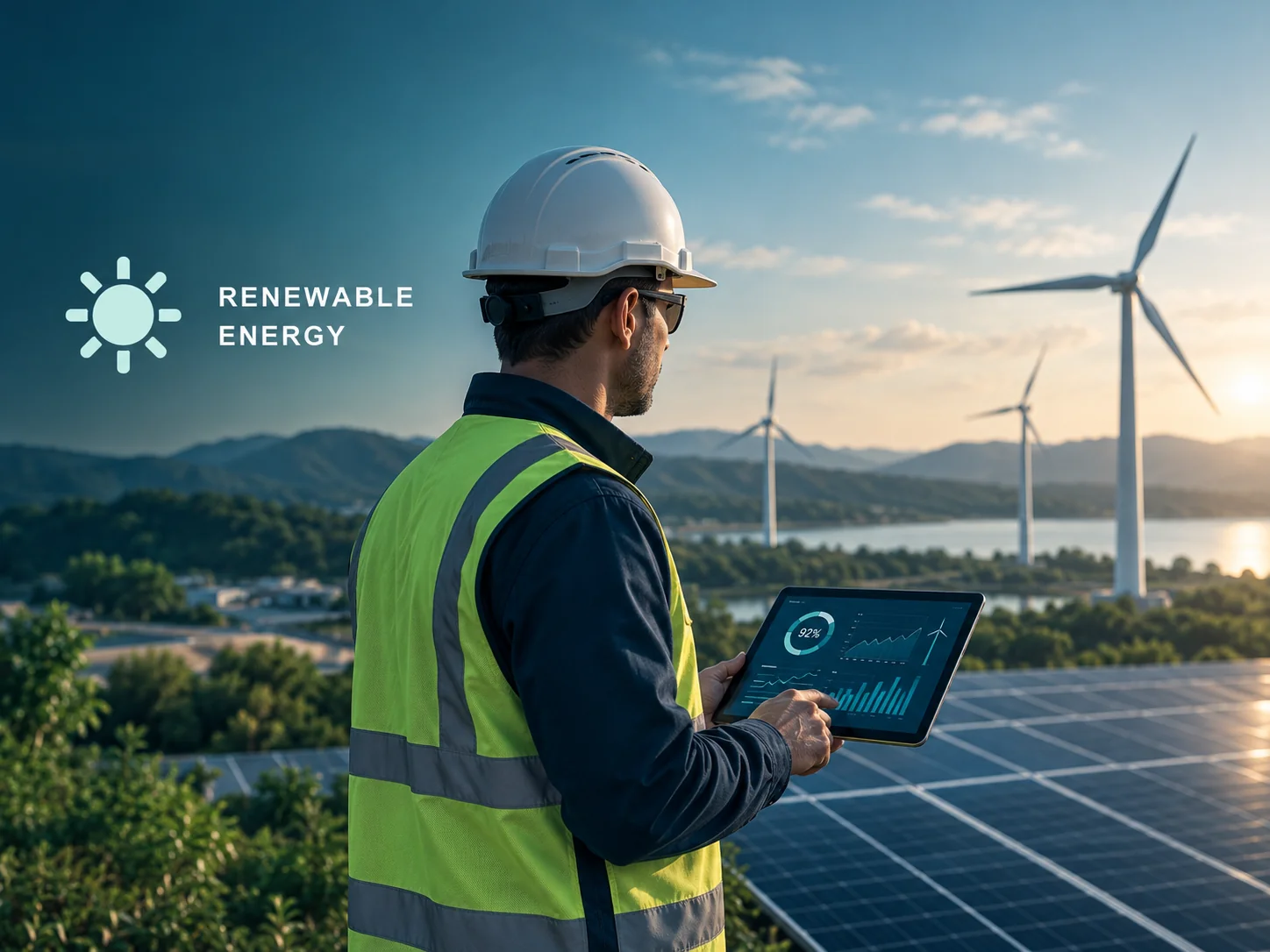 AI-generated illustrative image of renewable energy operations