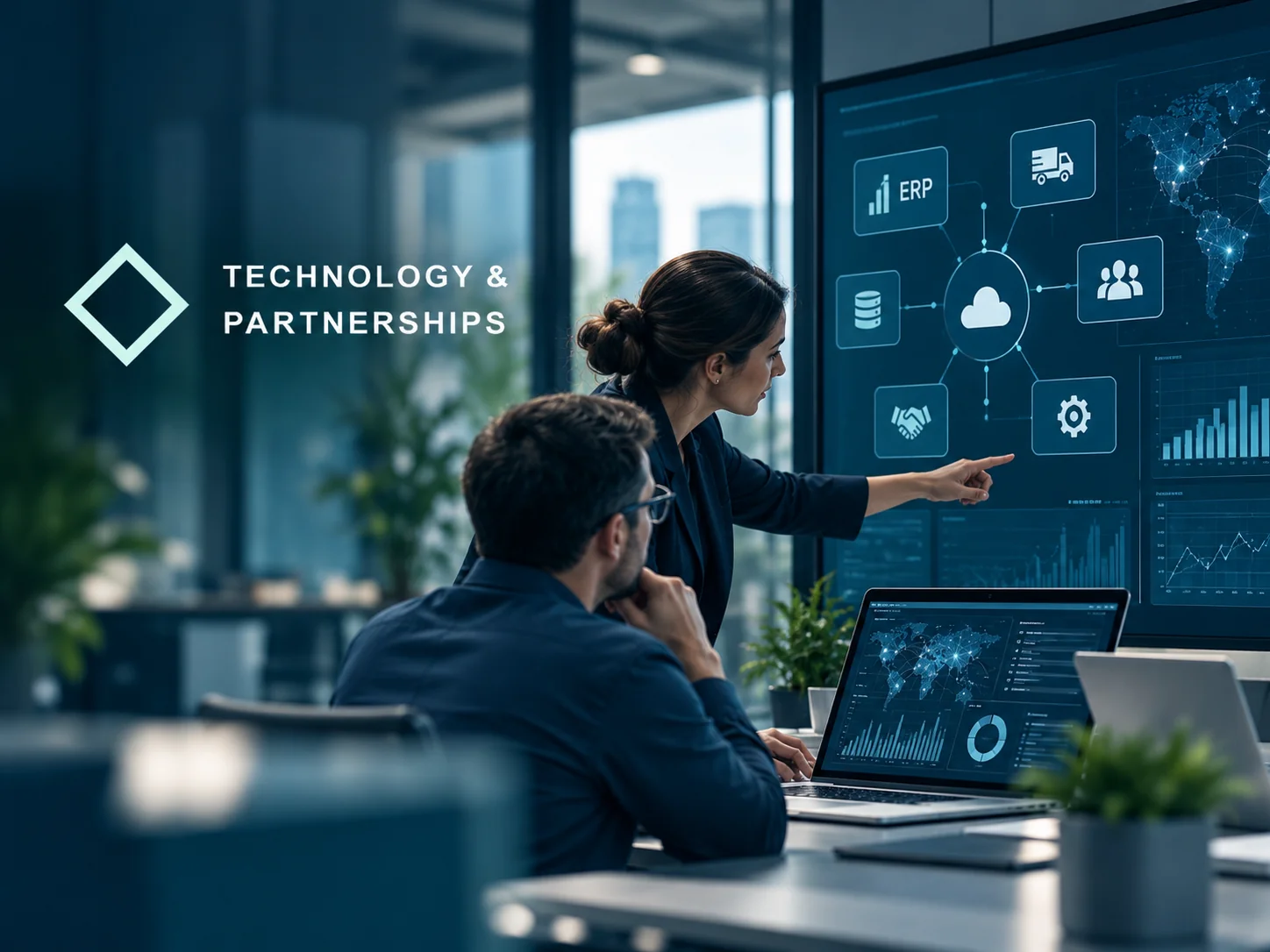 Illustration of international technology and business collaboration